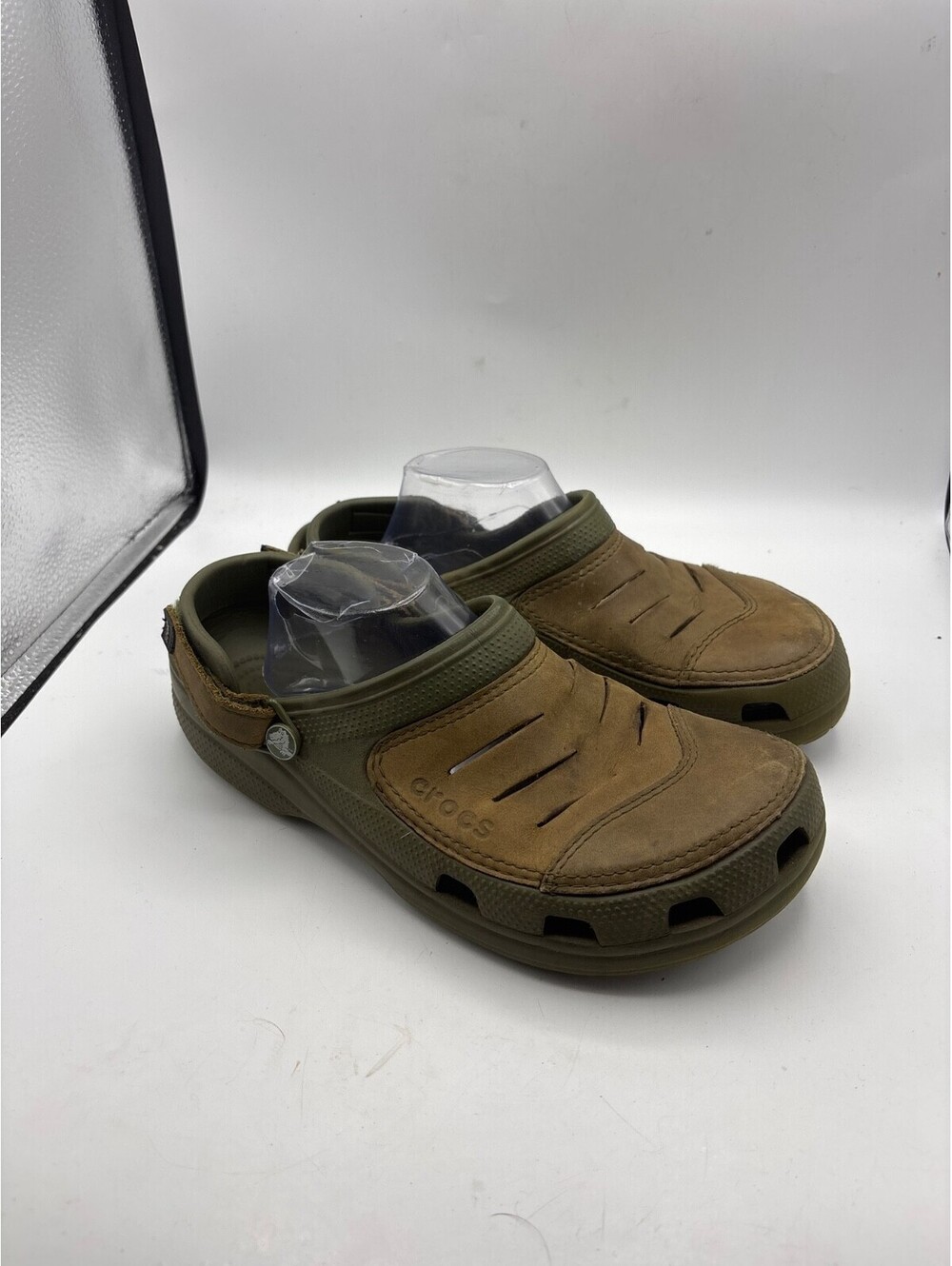 Mens  Crocs Yukon Leather Clogs Khaki Coffee Brown Adjustable Shoes Size 10